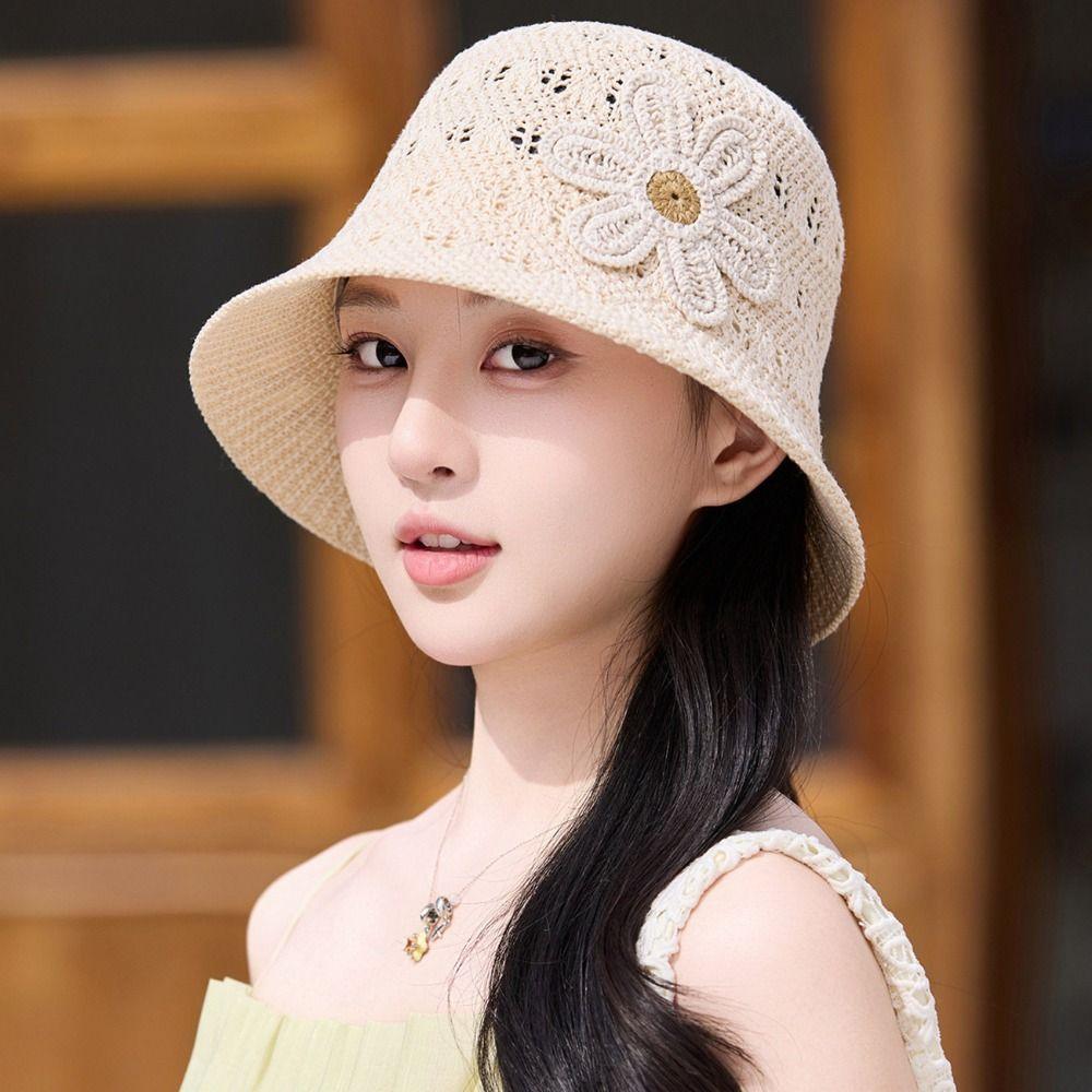 3D Flower Embroidered Fisherman Hat Foldable Straw Hat Fashion Bucket Hat  Outdoor
