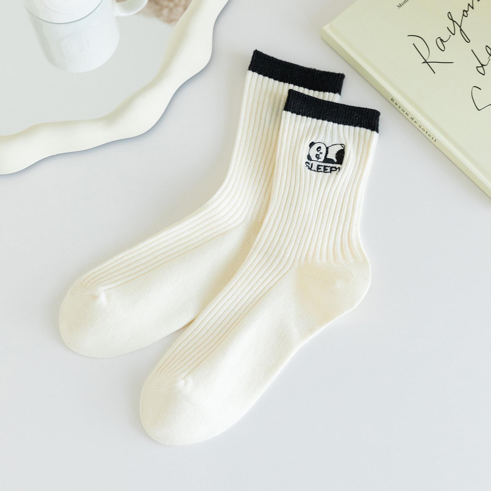 

Женские носки средней длины с вышивкой «Красная панда» — теплые, высокоэластичные, универсальные ворсовые носки для осени и зимы One Size белый