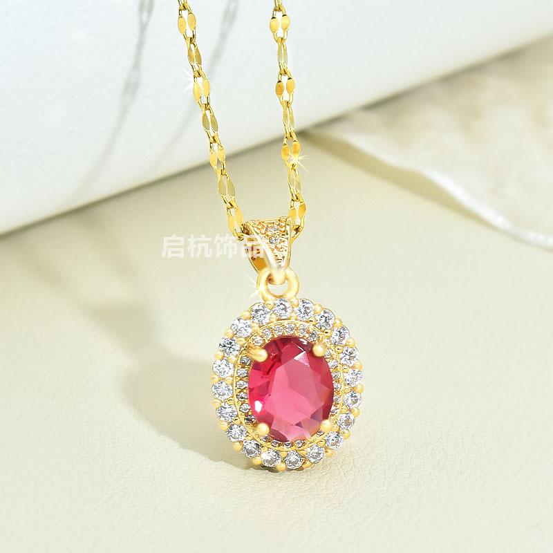 Ruby Necklace Women'S High-End Luxury Trend Court Style Slightly Inlaid Zircon Pendant Collarbone Chain