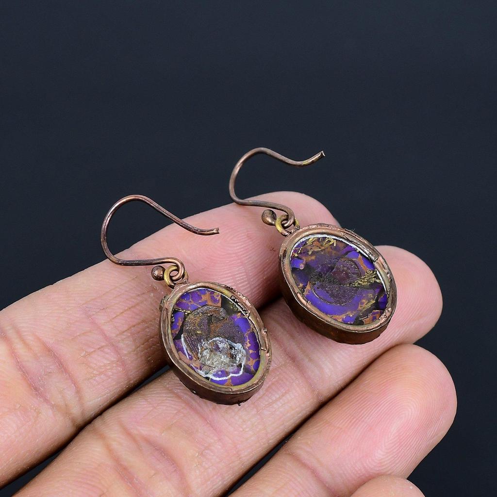 Purple Copper Turquoise Earrings, Copper Electroformed Jewelry, Gemstone Earrings, Gift For Her Handmade Dainty Jewelry
