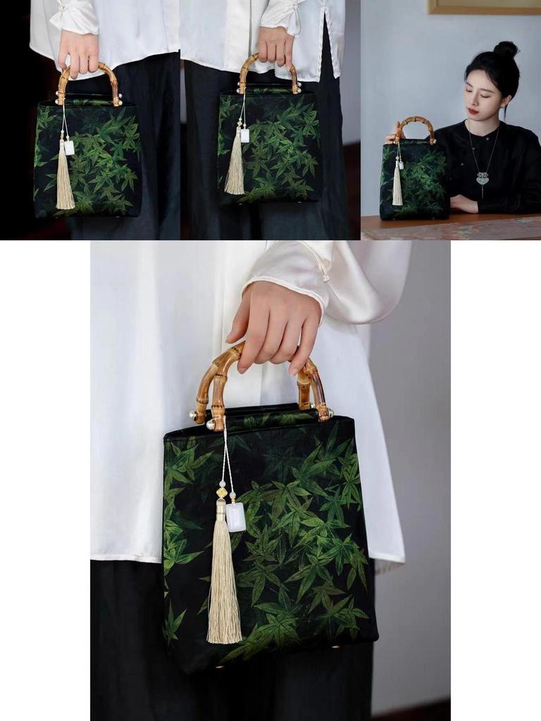 Green Bamboo Knot Qipao Handbag Vintage Style Hanfu Women's Tote Bag