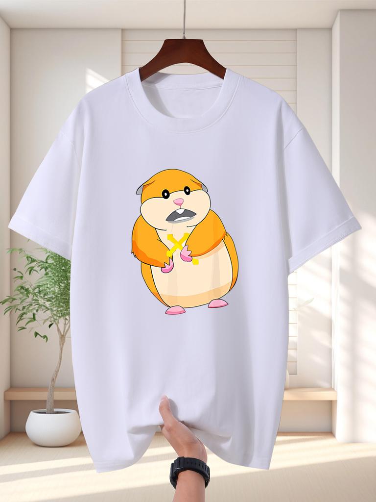 Unisex T Shirt Cute Chubby Hamster Cartoon Graphic Tee Funny Pet Print Short Sleeve O Neck Loose Casual Tops Summer Streetwear