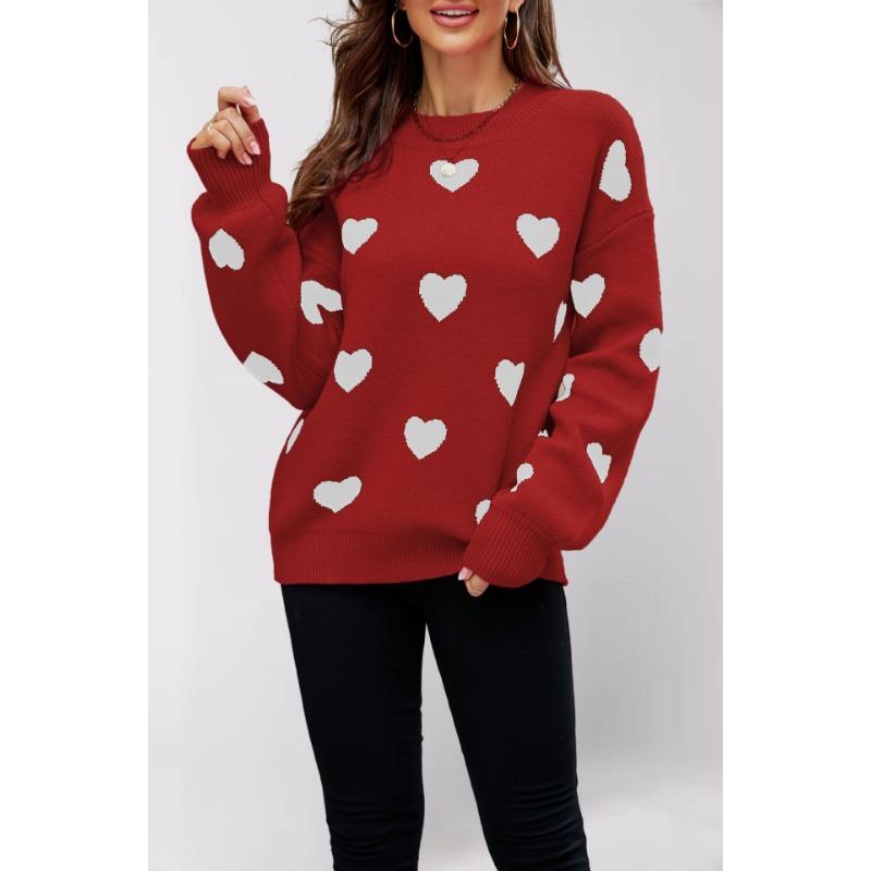 Winter new Valentine's Day love pullover women's knitted sweater women's large size loose sweater women