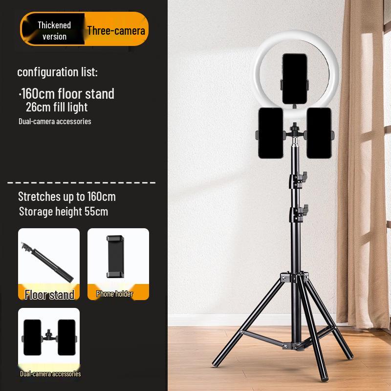 Dual-angle Mobile Phone Tripod with Fill Light for Live Streaming and Recording