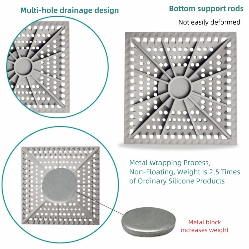 Silicone Shower Drain Hair Catcher Square Deodorant Shower Drain Cover Durable Easy To Clean Floor Drain Protector