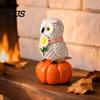 Halloween Owl Pumpkin Decor Fall Figurine, Resin On Statue with Indoor Seasonal Shelf Displays Sunflower for Autumn Thanksgiving Tabletop, Mantel,