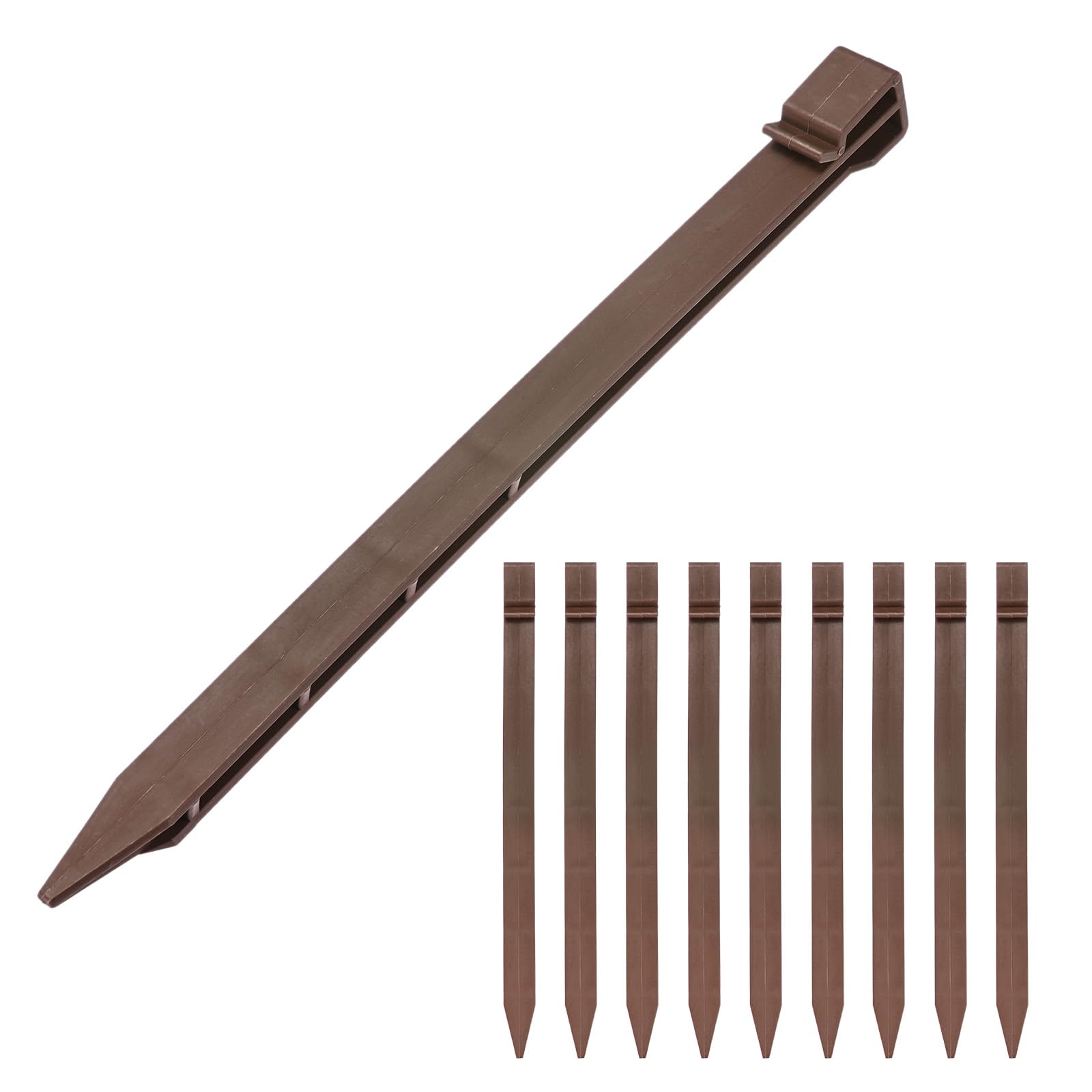 

M METERXITY 10-Pack Garden Edging Stakes, 12 Plastic, Landscape Fixing Spikes for Lawn Edging/Weed Control/Garden Liners [Brown]