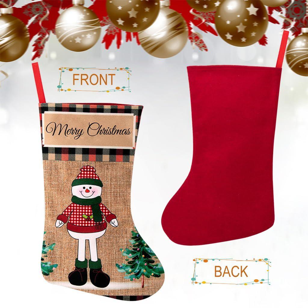3pcs Christmas Stocking 16 Inch Linen Print Christmas Gift Stocking Hanging Christmas Stockings Gift Christmas Stocking Christmas Stocking for Window