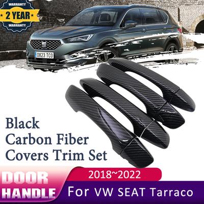 For VW Volkswagen SEAT Tarraco KN2 2018~  Black Carbon Fiber Door Handle Exterior Cover Trim Set Styling Car
