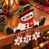 Indoor Christmas Decor Accessories Wooden Tabletop Decor, 2D Flat Hanging Shelf Sitters with JOY Ornaments, Reusable Holiday Ornaments Rustic