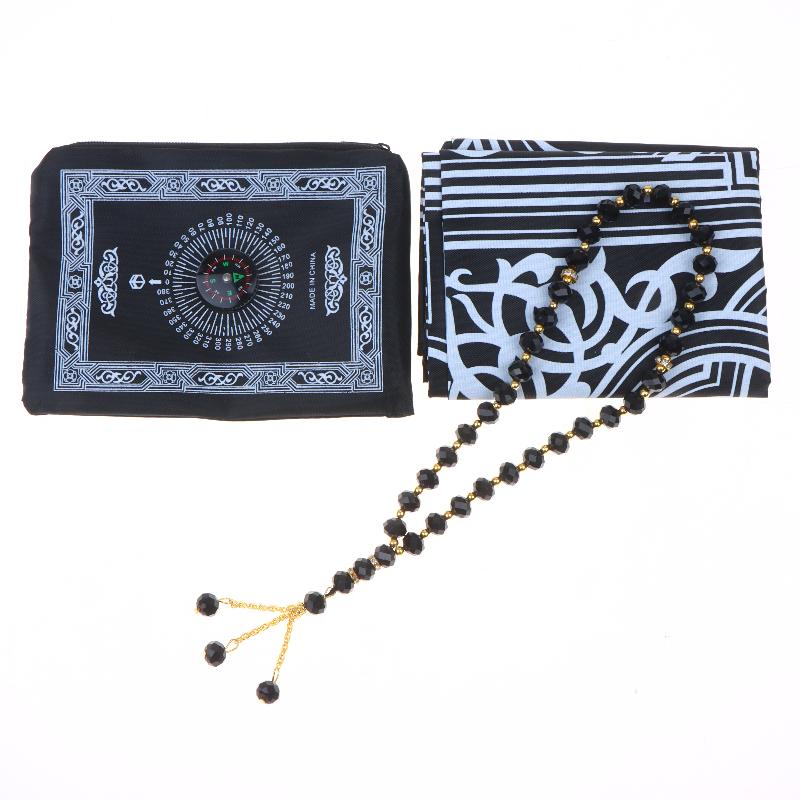 Islamic Prayer Mat Portable Travel Foldable Prayer Rug With Beads for Muslim Office Business Trip Worship
