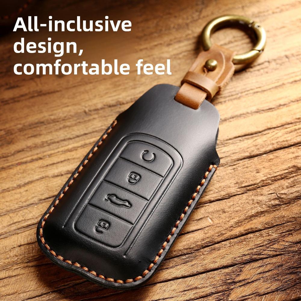 Genuine Leather Key Cover for Chery Tiggo 8 Plus Handmade Car Key Case with Kunpeng Design Durable and Stylish