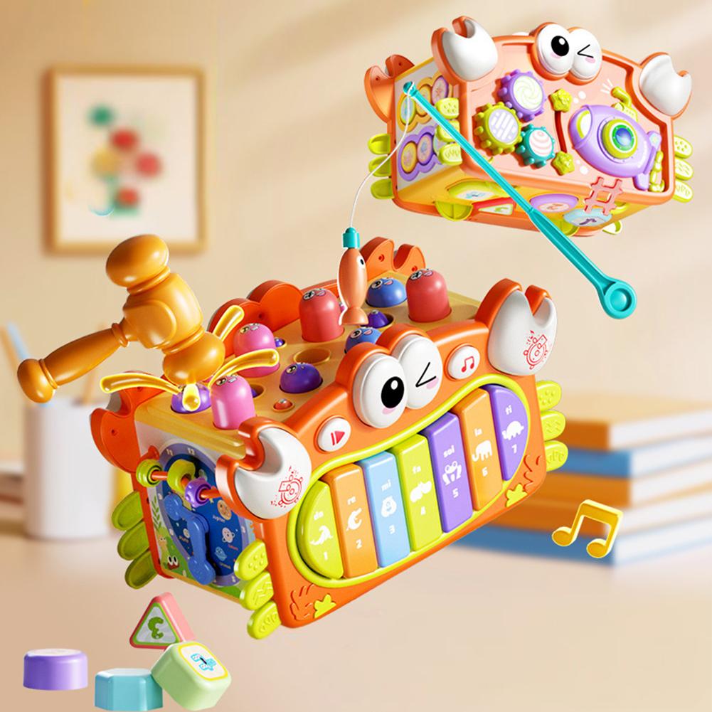 8-in-1 Hammering Pounding Toys For Kids Fishing Game 6 Sides Wooden Activity Cube Baby Toys Birthday Gifts For Boys Girls