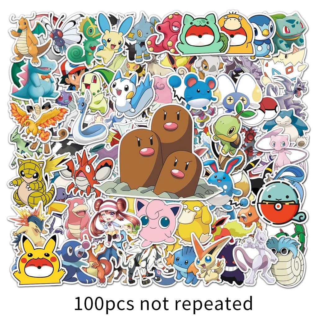 100 Pokémon Creative Guka Cartoon Car Decorative Scooter Motorcycle Bicycle Car Stickers