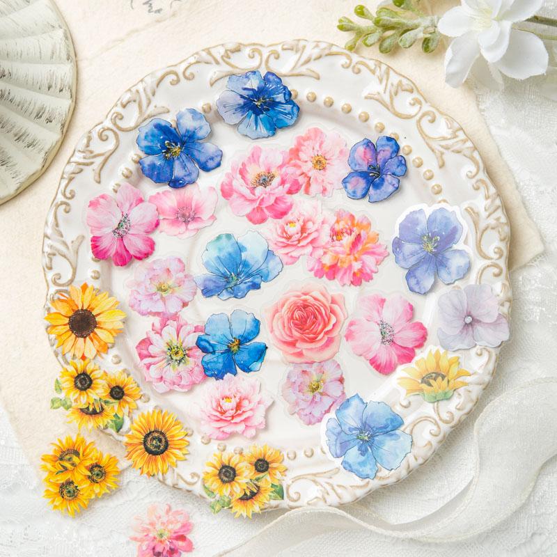 Yoofun 50pcs/lot Creative PET Flower Stickers for Gift Card Photo Frame Journal Scrapbooking Decoration Label Stationery