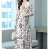 Elegant Floral Print Chiffon Dress Women's Spring Summer French Style V-neck Knee-length Fashionable Empire Waist Dresses