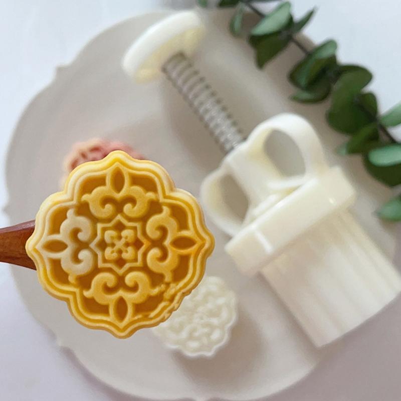 Plastic Mooncake Moulds Pastry Mold Mooncake Baking Tools Flower Shaped ABS Material Mooncake Stamps for Festival Baking