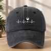 Heartbeat Red Wine Glass Printed Baseball Cap Classic Washed Retro Hat Lightweight Soft Sweat-Absorbent Peaked Cap