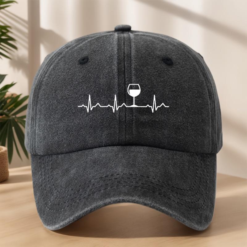 

Heartbeat Red Wine Glass Printed Baseball Cap Classic Washed Retro Hat Lightweight Soft Sweat-Absorbent Peaked Cap чёрный