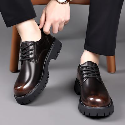 Modne Wiosenne Outdoorowe Męskie Skórzane Buty Platformy Oksfordy Męskie Derby Buty Casualowe Sneakersy Męskie Sznurowane na Grubej Podeszwie Formalne Buty Wizytowe