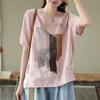 Summer Women's Artistic Retro Short Sleeve Shirt Loose Slimming Casual Print Top Trendy Round Neck Regular
