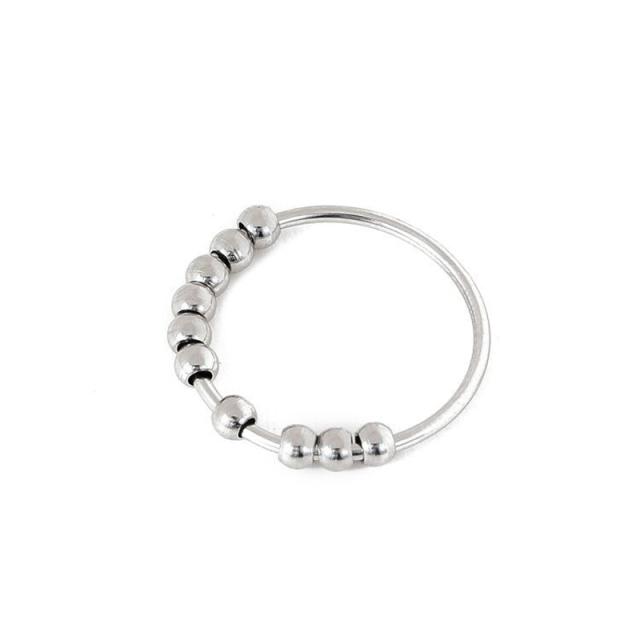 New Stainless Steel Anxiety Spinner Rings Anxiety Ring with Beads Stress Relief Fidget Rings for Women Men Fashion Jewelry Gift