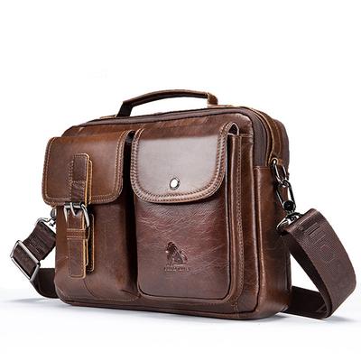 Borsa a Spalla da Uomo in Pelle Bovina Retro Pelle Pieno Fiore Tempo Libero Borsa a Tracolla da Uomo Borsa Quadrata Orizzontale Portatile