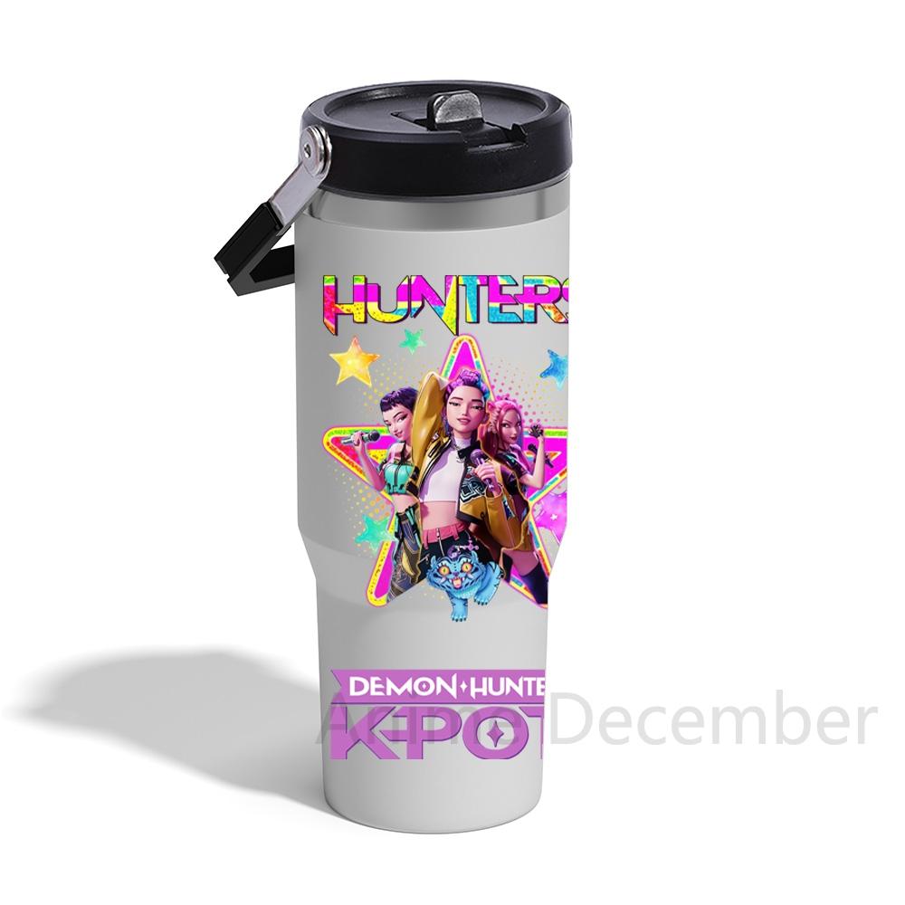 30Oz K-Pop Portable Car Cup Stainless Steel Thermos Cup with Straw Travel Sports Water Bottle with Handle Cover Coffee Vacuum Flask