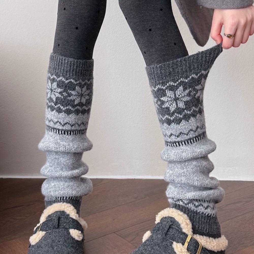 Wool Blend Calf Socks Fair Isle Sock Cuffs Warm Keeping Slouch Socks Autumn Winter