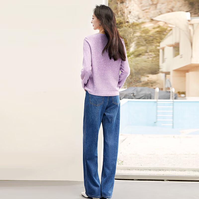 VICTORIA&VERA Women's 100% Wool Shimmer V-Neck Knit Sweater