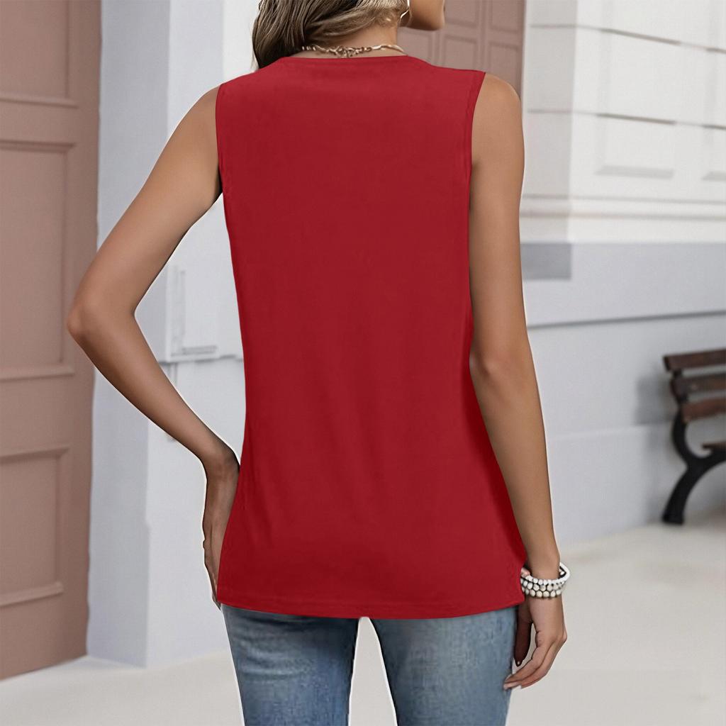 Women's Fashion 2026 Sleeveless V-Neck Pleated Loose Summer Clothing Flowy Color Top