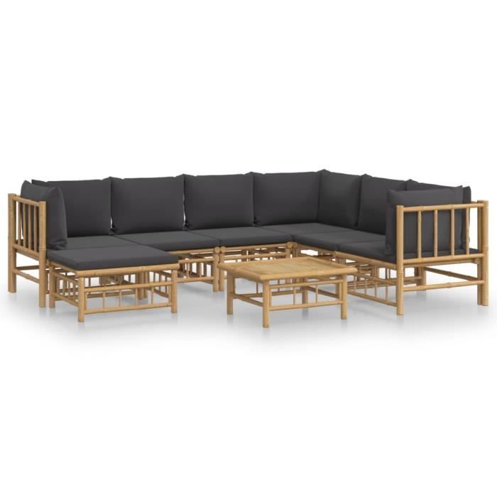 VidaXL Garden Lounge Set 8 Pcs with Dark Grey Cushions Bamboo 3155223