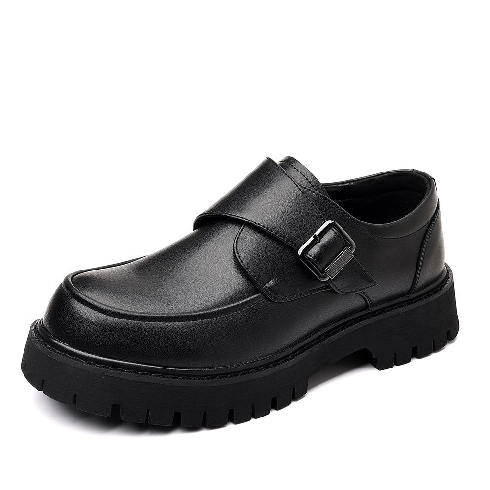 

Мужская обувь большого размера для большой головы, обувь на платформе, увеличивающая рост, кожаная обувь, модная кожаная обувь с пряжкой, обувь для британского костюма, с круглым носком 44 чёрный
