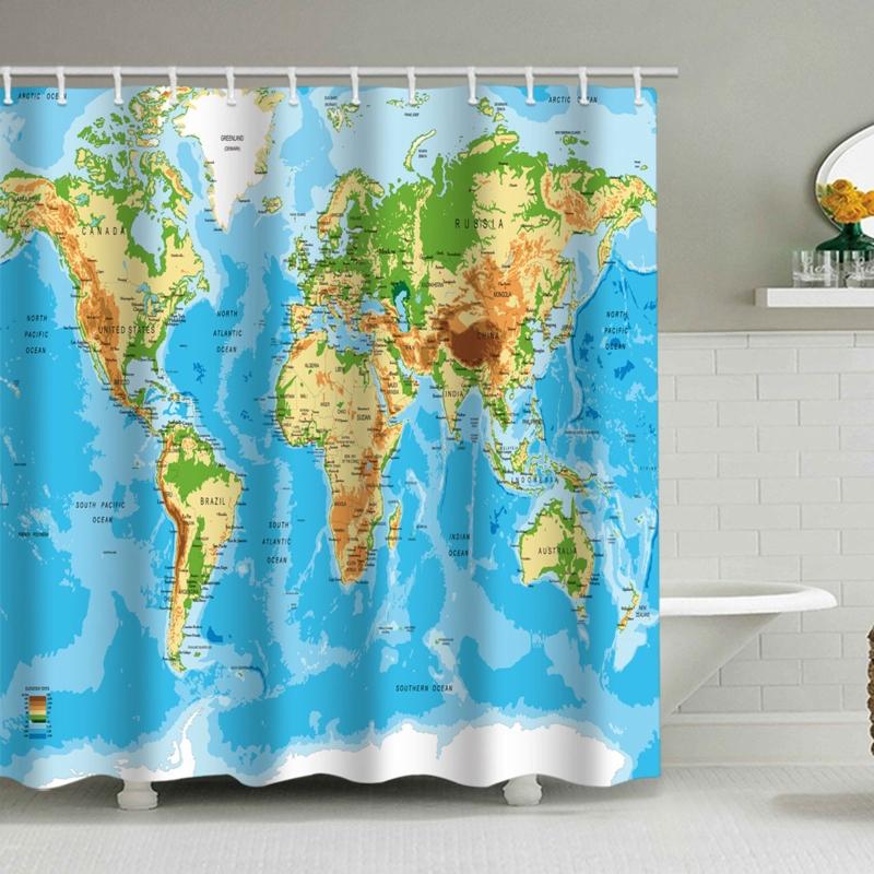 Tende da Doccia Mappa del Mondo con Ganci Stile Vintage Decorazione Accessori Decorazione Bagno Tessuto Poliestere Multicolore
