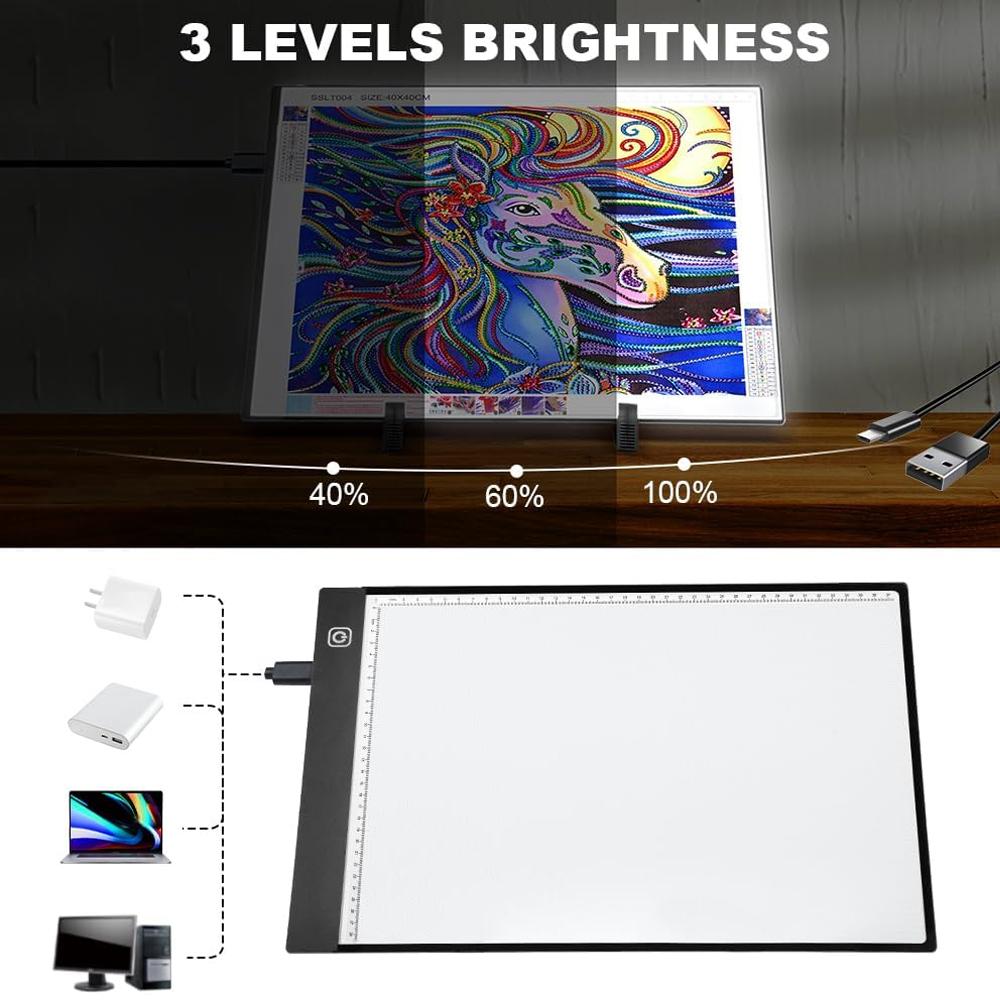 A4 LED Graphic Tablet, Writing Pad, Painting, Light Box, Drawing Tablet, Copy, Diamond Painting Accessories, 3 Brightness Levels