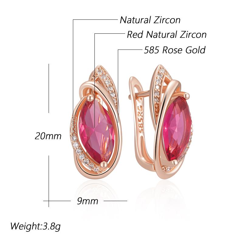 Red Rhombus Natural Zircon Drop Earrings For Women Fashion  Rose Gold Color Vintage Party Fine Daily Jewelry