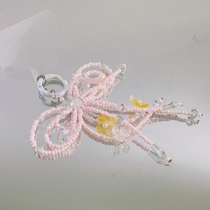 Stylich Phone Charm Clip Colorful Bowknot Pendant Keyring Butterfly Knot Key Chain Portable Keyrings Accessory for Women
