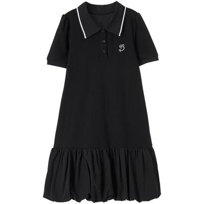 Baitu Süßes Strickkleid für Damen mit Blasensaum, kurzärmlig