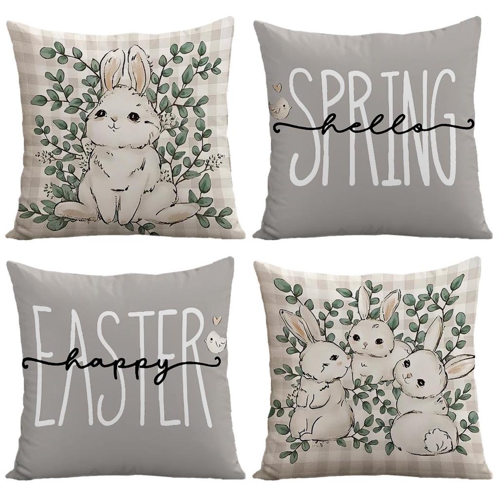Grenzüberschreitende Osterhase Eierdruck Plüschkissenbezug - Feiertags-Sofakissenbezug