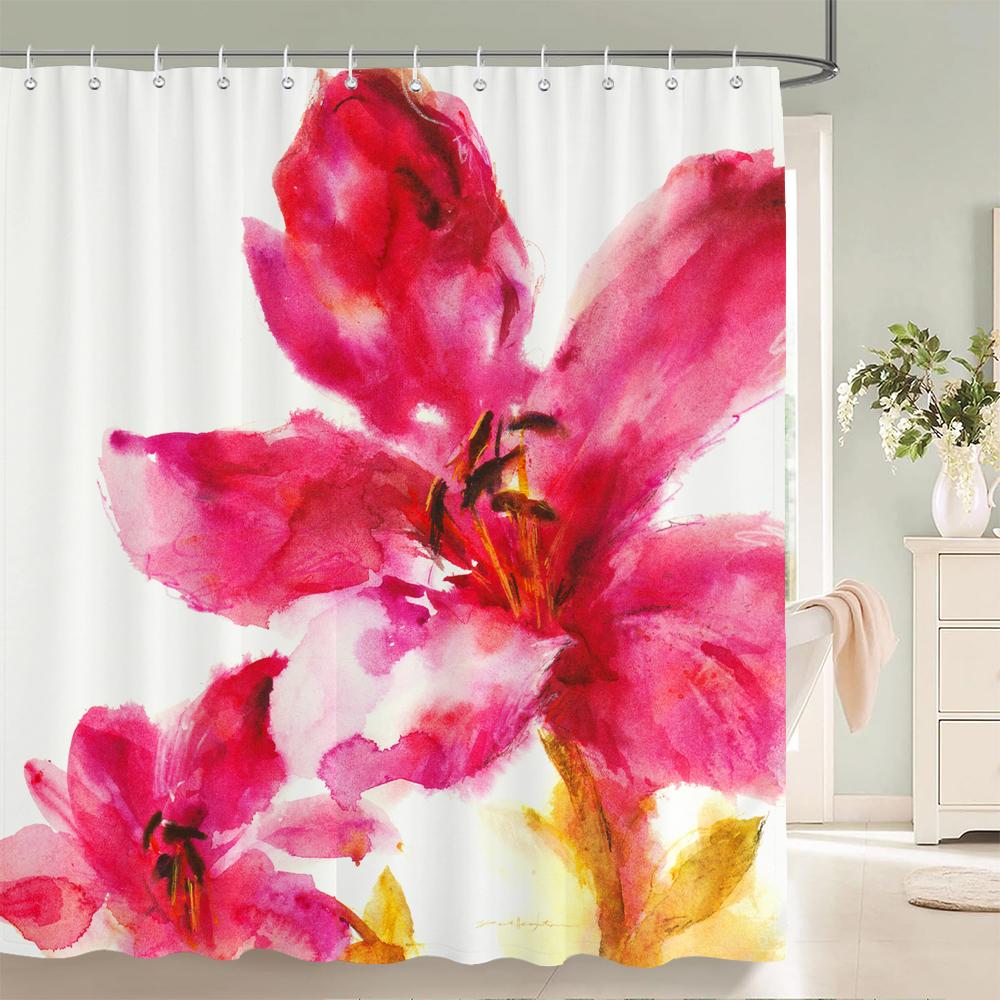 Colorful Tulip Pattern Bath Curtain Waterproof Fabric Shower Curtains Flowers Bathtub Screen With Hooks for Bathroom Home Decor