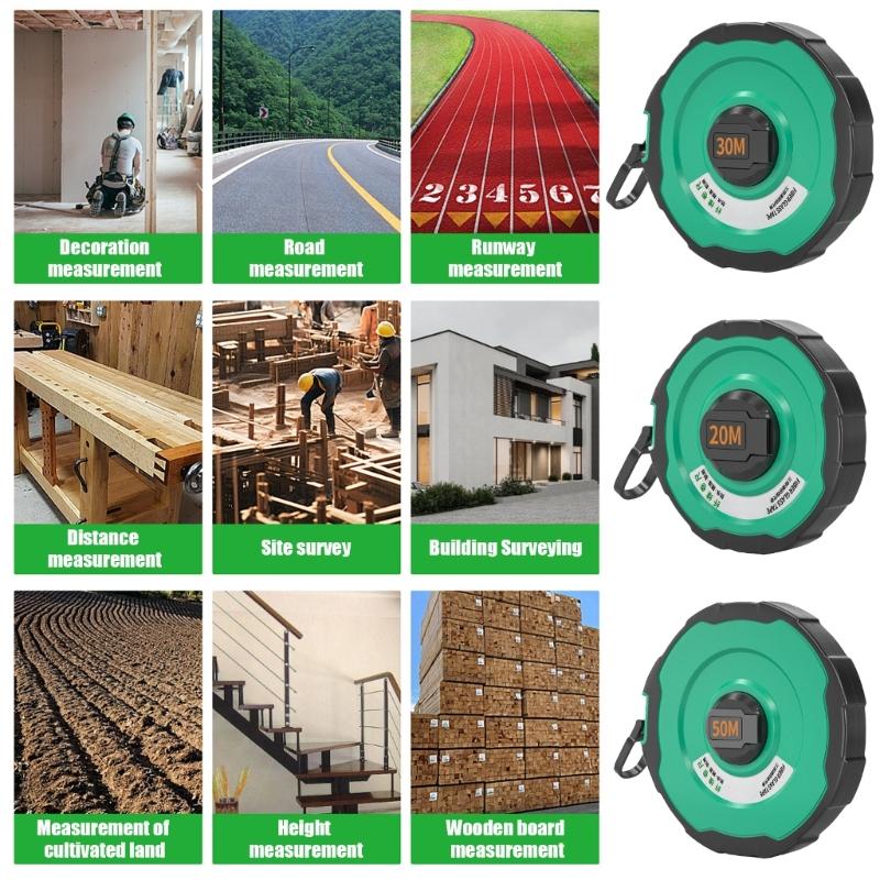 ABS Casing Fiber Measuring Tape with Clear Double Side Markings Impacts Resistant Tape Measure with Foldable Handle