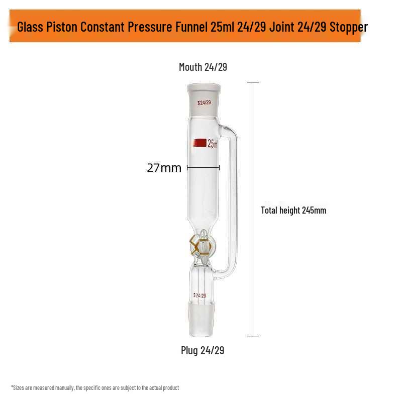 PTFE Glass Stoppered Cylindrical Dropping Funnel - Constant Pressure, 50ml to 1000ml 250ml/19#