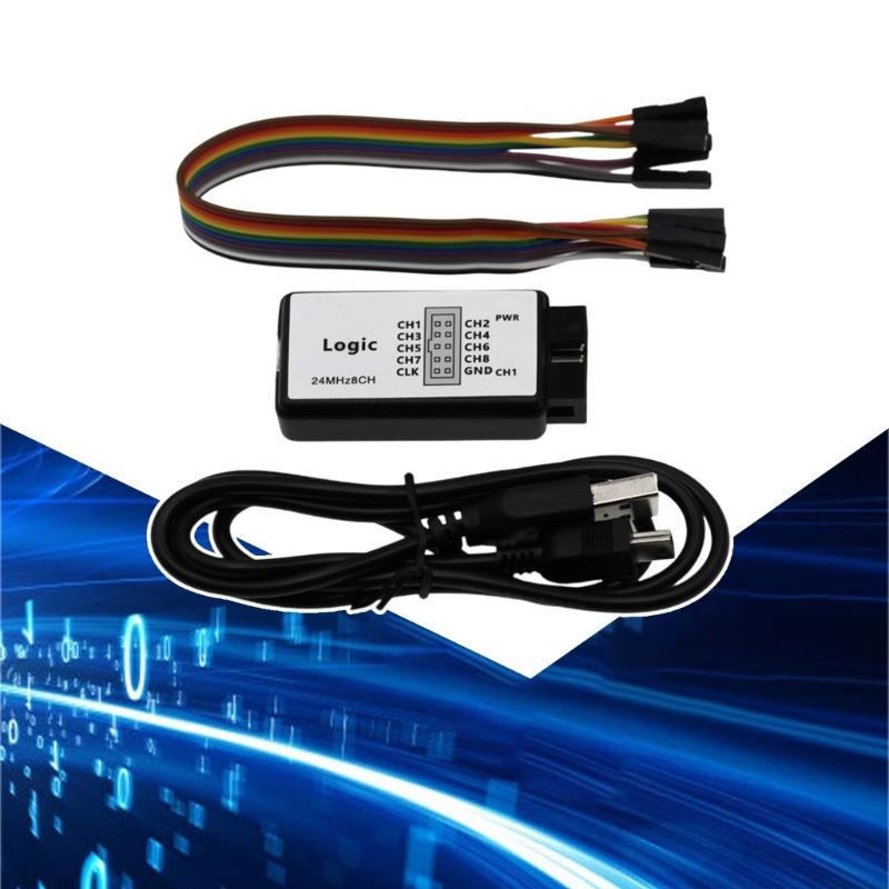 USB Logics Analyzers Device 24M Sampling Rate 8 Channel with Ferrite Rings USB Cable UART IIC SPI Debug Logics Analyzers