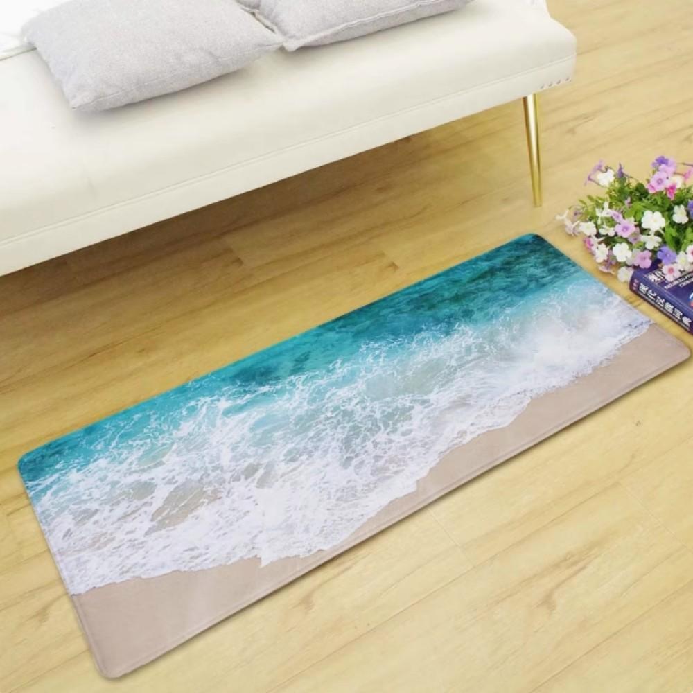 Sommerlich Frischer Strandteppich Heimdeko, Rutschfest und Fleckenbeständig, Wasserabsorbierende Badezimmer-Rutschmatte, Bettvorleger
