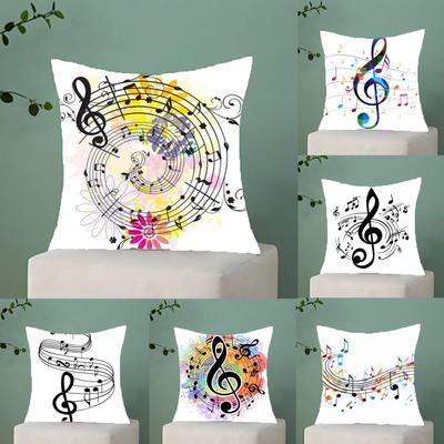 Sheet Music Printing Pillow Case Anti-Dustmite Pillowcase Invisible Zipper Silky Short Plush Sofa Cushion Cover