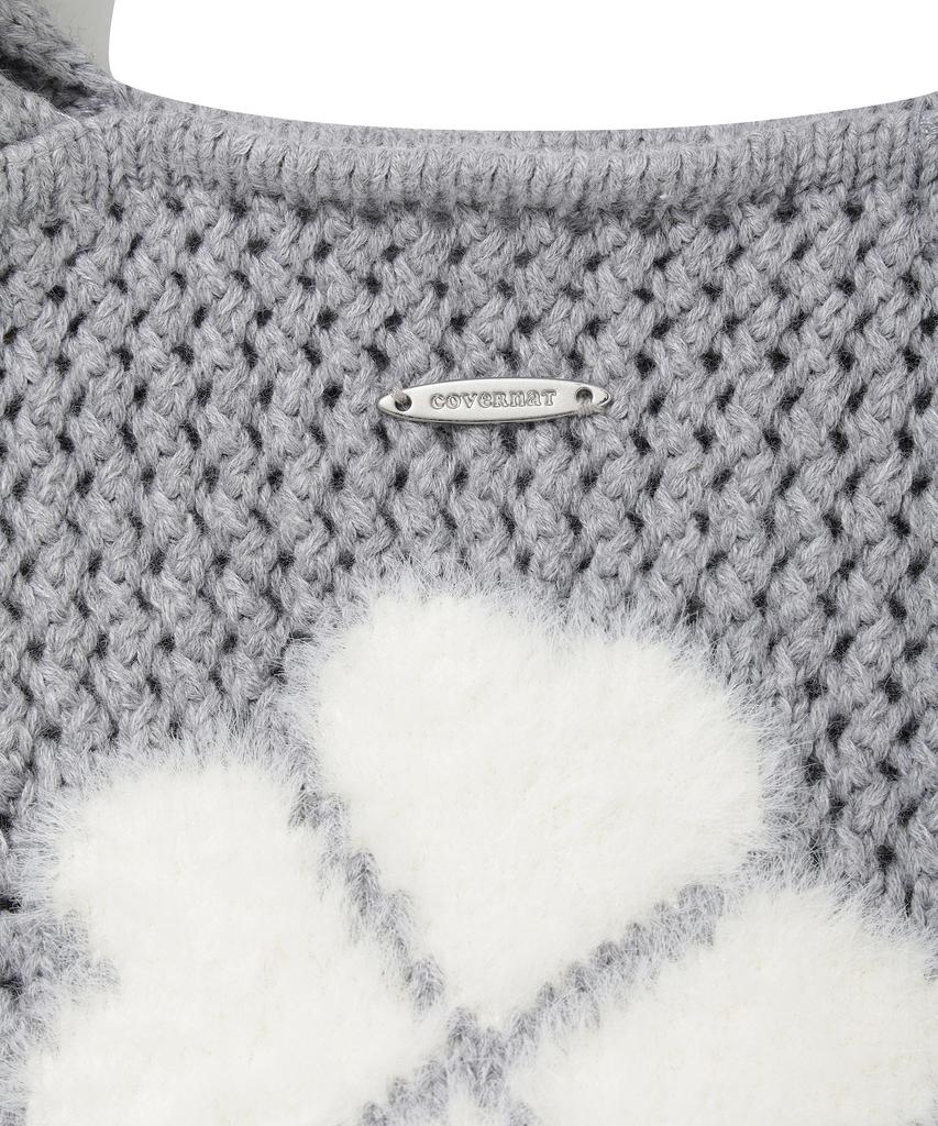 Covernat Woman Clover Heart Mini Knit Tote Bag Gray