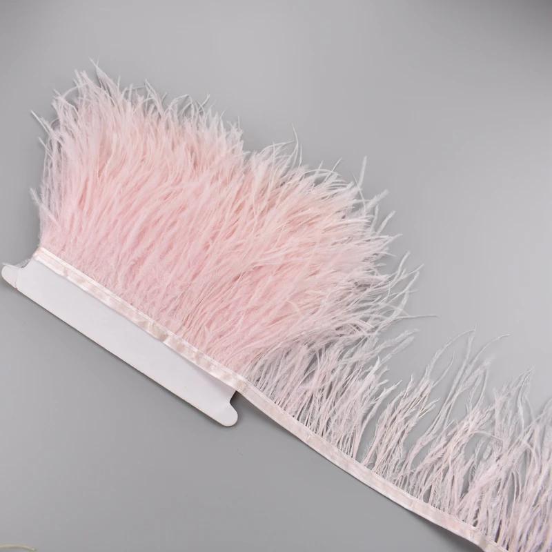 1Meter Ostrich Feathers On Ribbon Tape 10-15Cm Black White Tassel Fringe Trim Shawl Sewing Trimmings Needlework Clothes Decor