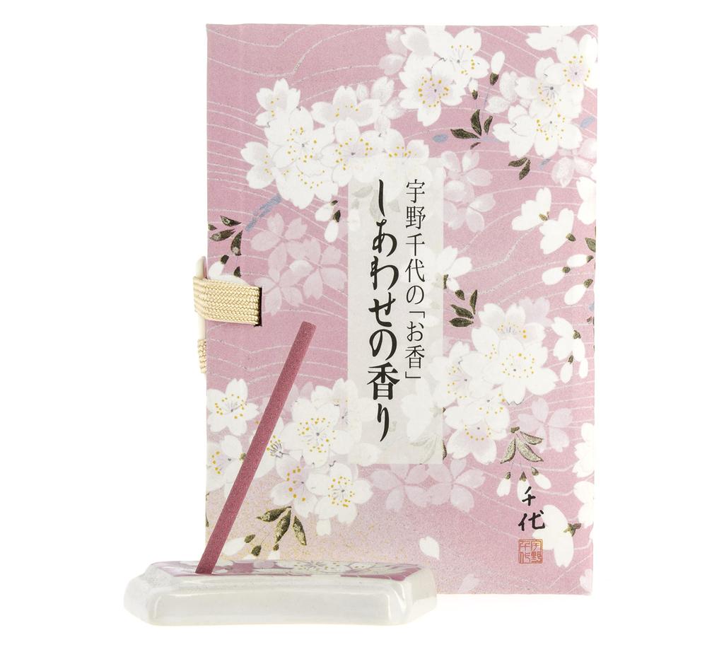 Uno Chiyo Räucherstäbchen Duft des Glücks, 36 Räucherstäbchen mit Räucherstäbchenhalter, Nippon Kodo, hergestellt in Japan, Duft von Kirschblüten