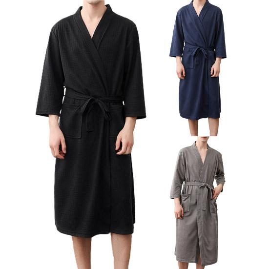 Men Bathrobe Solid Color V Neck Cardigan Water Absorption Oversize Male Pajamas