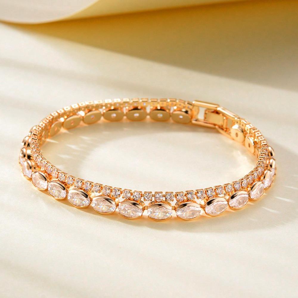 Three rows of tennis chain bracelet men's and women's fashion full of diamond green zircon bracelet jewelry